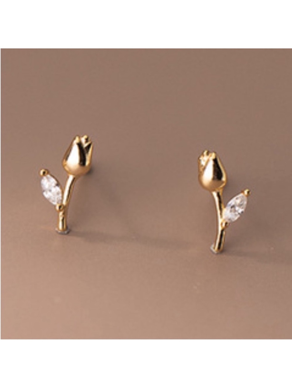 BOUTIQUE Gold Silver Tulip Rose Crystal Dainty Minimalist Stud Post Earrings